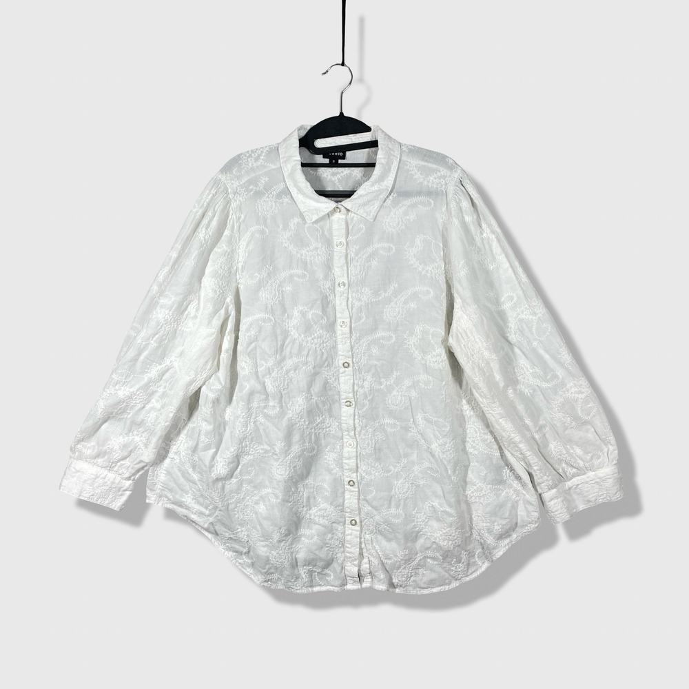 Torrid Button Up Shirt Womens 3x White Boho Cottagecore Coastal Paisley
